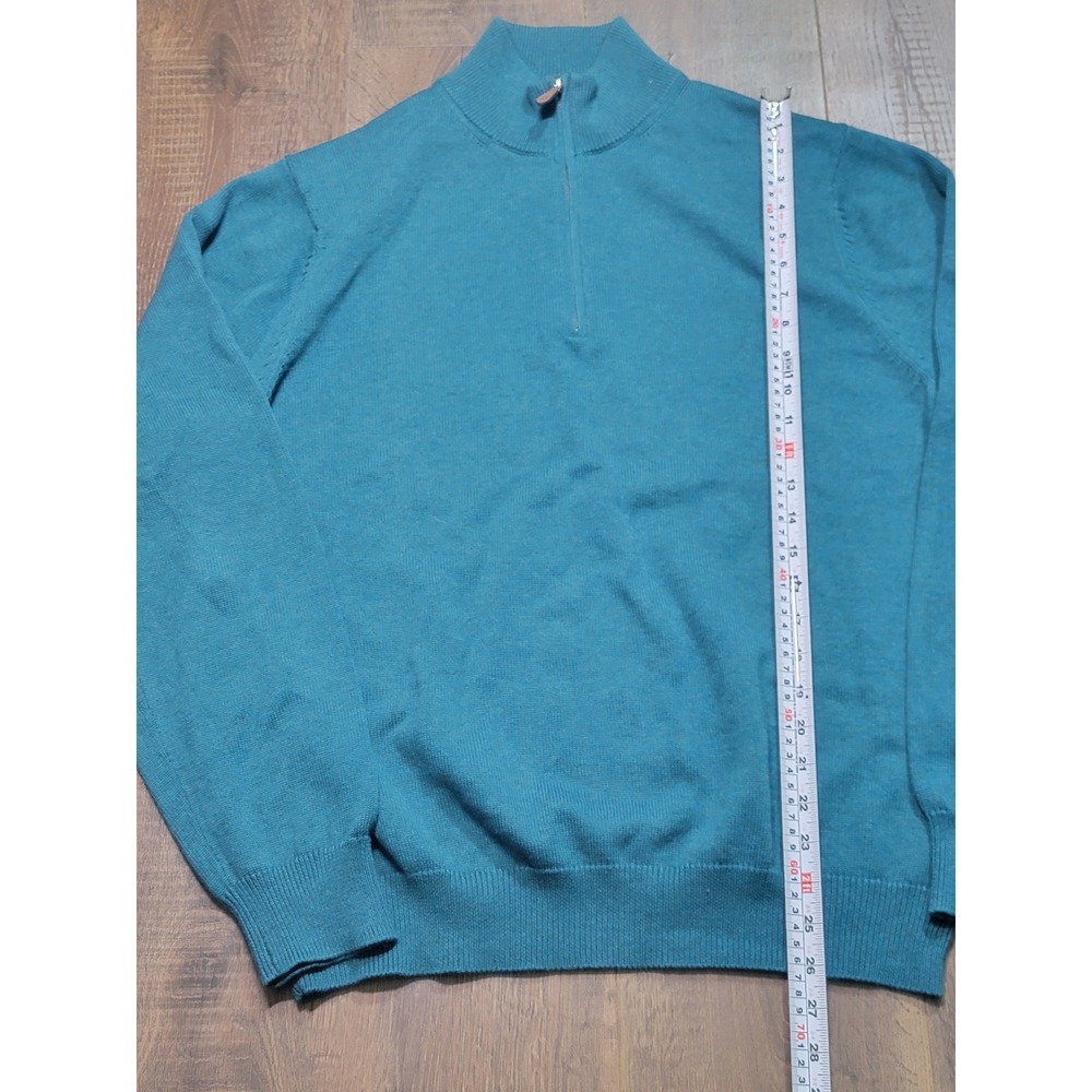 Brooks Brothers Mens L Teal Blue 100% Supima Cotton Quarter Zip Sweater RN93986